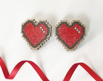 Legend of Zelda Inspired Earrings: Hand-Painted Pixel Heart Studs