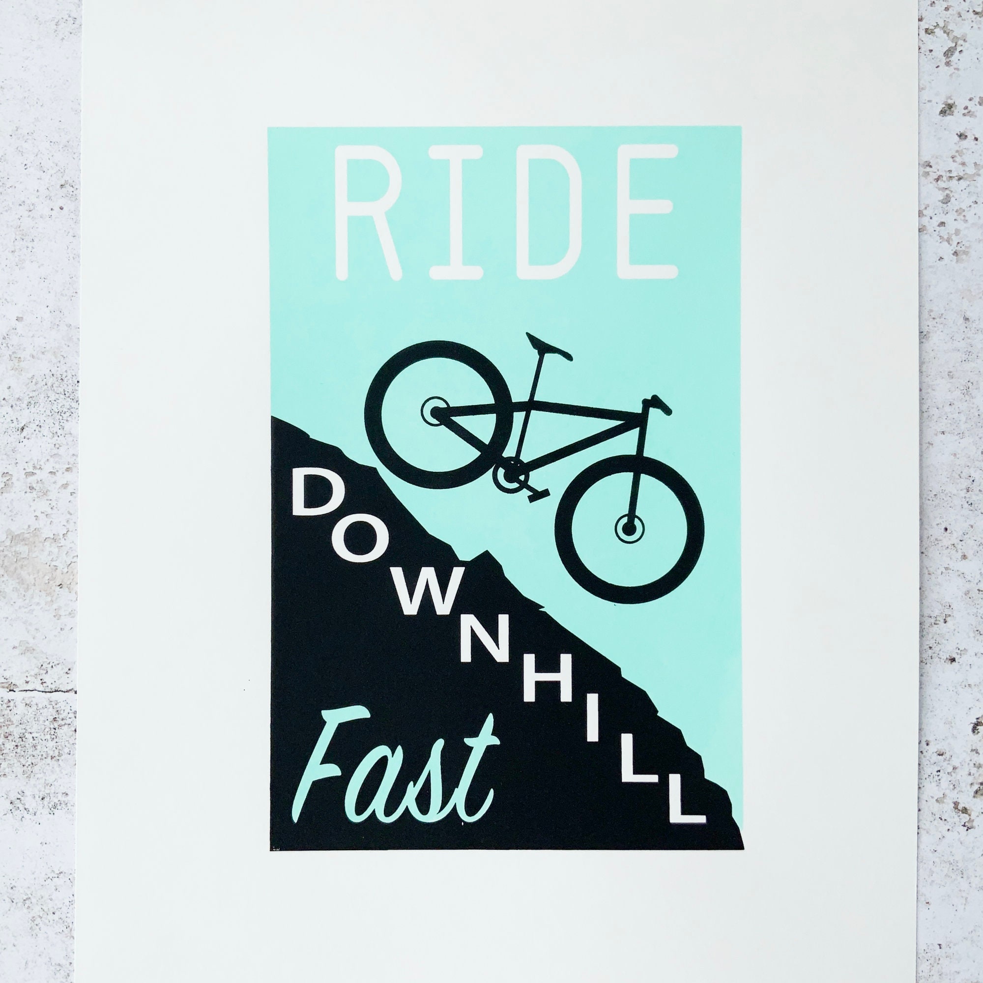 Minimalist bike art Workshop decor Hand Pulled Print Unframed Bike Ride Silk Screen Print Mountain Biking Cyclist gift