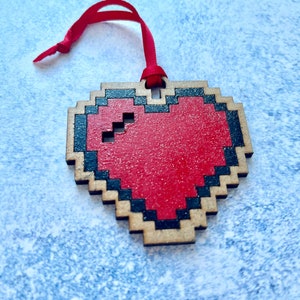 8 bit heart decoration, Single pixel heart, Retro gaming programmer gift, Hand painted geeky home decor image 1