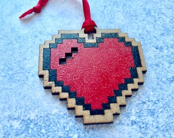8 bit heart decoration, Single pixel heart, Retro gaming programmer gift, Hand painted geeky home decor