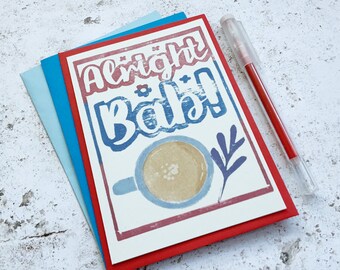 Alright Bab greetings card - Brummie miss you card lino cut lockdown card - Birmingham greeting eco friendly tea card