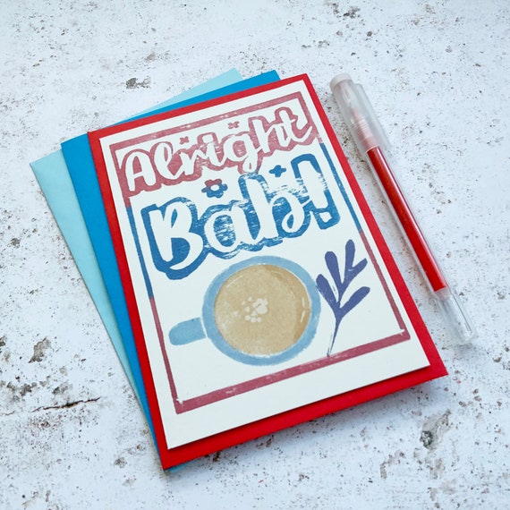 Alright Bab greetings card - Brummie miss you card lino cut lockdown card - Birmingham greeting eco friendly tea card