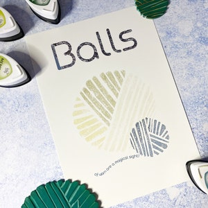 Yarn Balls Print, yarn lover gift, Printed on A5 matt archival paper, print of a linocut print image 1