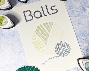 Yarn Balls Print, yarn lover gift, Printed on A5 matt archival paper, print of a linocut print