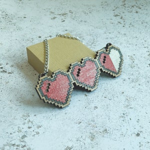 Pixel heart Pendant, 8 bit heart hand painted gift, gamer inspired image 2