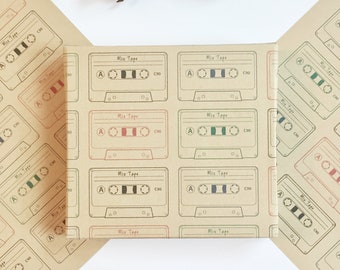 Cassette Tape Gift Wrap: A4 Recycled Kraft Paper, Music Lover (Set of 3)