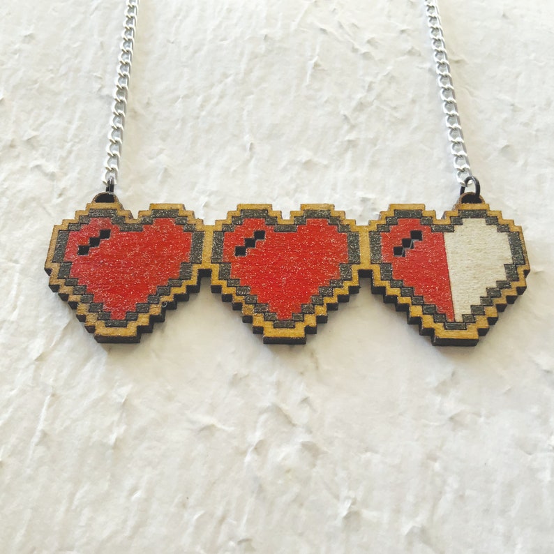 Pixel heart Pendant, 8 bit heart hand painted gift, gamer inspired image 3