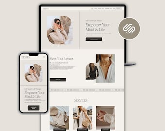 Squarespace Life Coach Therapist Template | Wellness Coaching Business Template | Elegant Minimal website | Course, Podcast, Portfolio, Shop