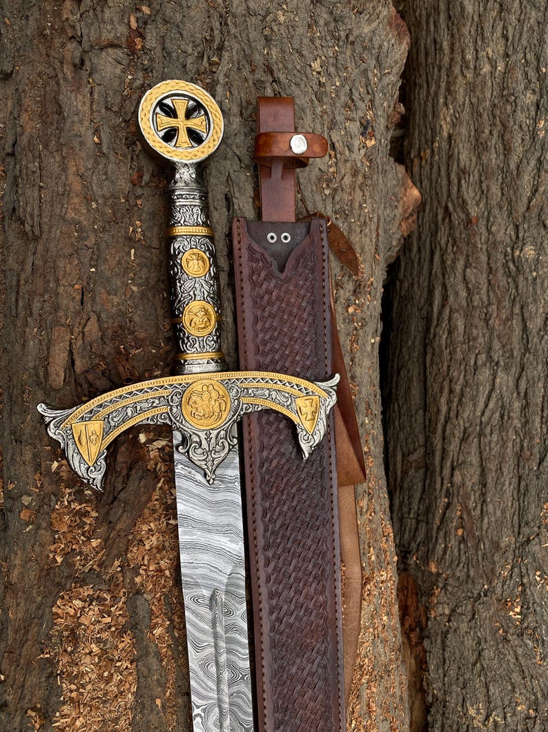 VIKING SWORD Damascus steel, Handmade Barbarian sword, Unique Norse sword, Collector's blade with sheath, fathers day Replica Master sword. image 10