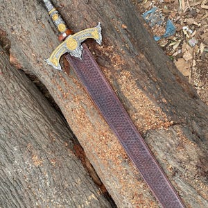 VIKING SWORD Damascus steel, Handmade Barbarian sword, Unique Norse sword, Collector's blade with sheath, fathers day Replica Master sword. image 11