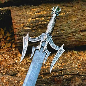 VIKING SWORD Damascus steel, Handmade Barbarian sword, Unique Norse sword, Collector's blade with sheath, fathers day Replica Master sword. image 1