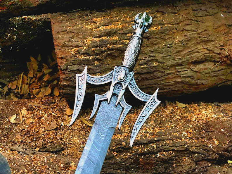 VIKING SWORD Damascus steel, Handmade Barbarian sword, Unique Norse sword, Collector's blade with sheath, fathers day Replica Master sword. image 1