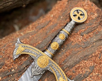 Handmade Knights Templar Sword Damascus Steel, Unique Crusader