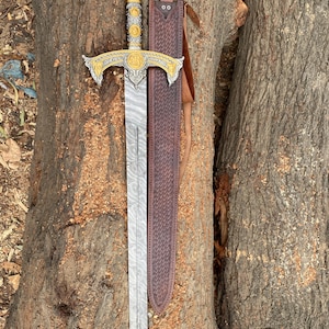VIKING SWORD Damascus steel, Handmade Barbarian sword, Unique Norse sword, Collector's blade with sheath, fathers day Replica Master sword. image 9