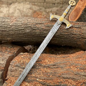 VIKING SWORD Damascus steel, Handmade Barbarian sword, Unique Norse sword, Collector's blade with sheath, fathers day Replica Master sword. image 12