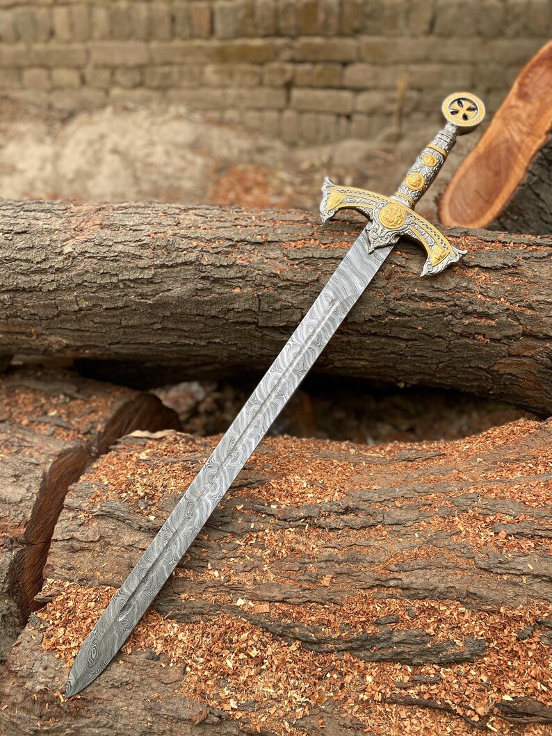 VIKING SWORD Damascus steel, Handmade Barbarian sword, Unique Norse sword, Collector's blade with sheath, fathers day Replica Master sword. image 12