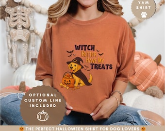 Camiseta de Halloween de Labrador Amarillo: Mejor que la bruja se quede con mis golosinas, regalo personalizado para amantes de los perros