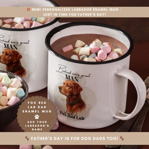 Fox Red Lab Dad Enamel Mug, Dog Dad Father’s Day Gift, Custom Name, Behind Every Great Man Stands a Fox Red Labrador, Camping Mug