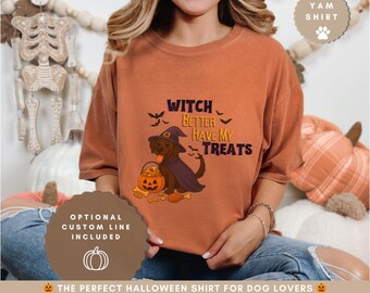 Chocolate Lab Halloween Shirt: Witch Better Have My Treats, Personalized Dog Lover Gift