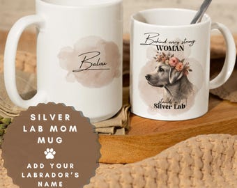 Taza personalizada plateada para mamás de labradores: Regalo personalizado con el nombre de su perro