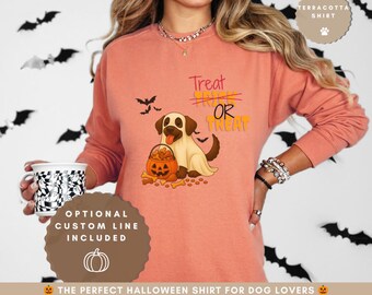 Chocolate Labrador Halloween Sweatshirt – Trick or Treat Dog Crewneck, Personalized Spooky Season Gift