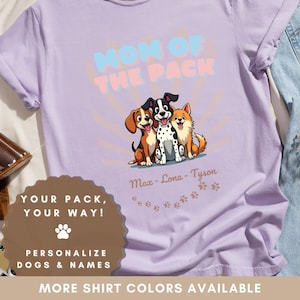 Personalized Dog Mom T-Shirt - Custom Dog Breed & Names - Cute Cartoon Style Gift for Pet Lovers - Mom of the Pack Shirt - Mother's Day Gift