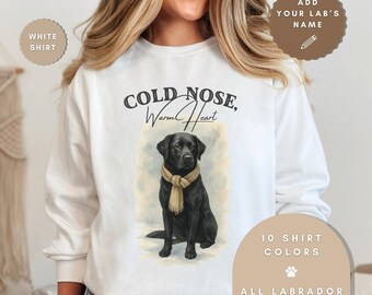 Personalisierte schwarze Labrador Winter-Sweatshirt, Aquarell Komfort Farben Rundhalsausschnitt