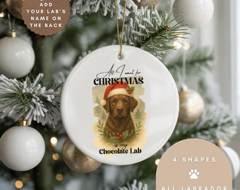 Decorazione natalizia personalizzata a forma di Labrador di cioccolato: ricordo di cane in ceramica bifacciale