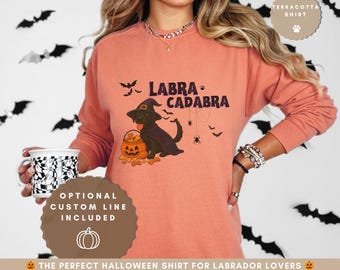 Black Labrador Halloween Sweatshirt: Spooky LabraCadabra Comfort Colors Sweater, Personalizable
