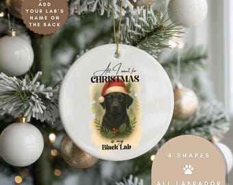 Personlig svart labrador julgransprydnad: Dubbelsidig keramisk hundminnessak