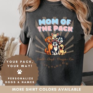 Camiseta personalizada para mamá de perro - Camiseta de mamá de la manada - Raza y nombres de perro personalizados - Lindo regalo de mamá de perro con estilo de dibujos animados para amantes de las mascotas - Cumpleaños