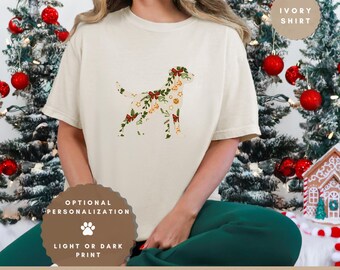 Labrador Weihnachts T-Shirt: Personalisierbares Mistelzweig & Glocken Comfort Colors T-Shirt - Geschenk für Hundeliebhaber