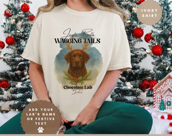 Gepersonaliseerde Chocolate Lab-kerstshirt: hond mama/papa comfort kleuren T-shirt