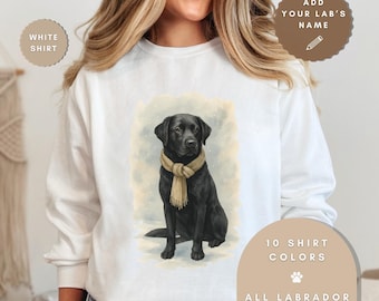 Schwarzer Labrador Winter-Sweatshirt, personalisierte Aquarell Komfort Farben Rundhalsausschnitt
