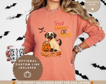 Black Labrador Halloween Sweatshirt – Trick or Treat Dog Crewneck, Personalized Spooky Season Gift