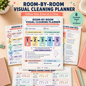ADHD Cleaning Planner Printable, Room by Room Cleaning Checklist, Visual Zone Planner, Executive Function Home Reset, Digital Download