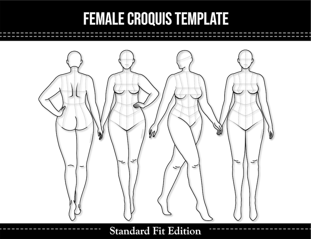 Female Croquis Template: Fashion Design Figure, Sketch Template, Printable PDF (A4/US Letter)