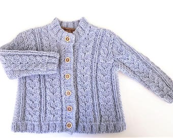 Baby Jacket Light Blue Children's cardigan Knit Cardigan Cable Knit Sweater Alpaca Cardigan Handmade Sweater Custom Color and size Knitwear