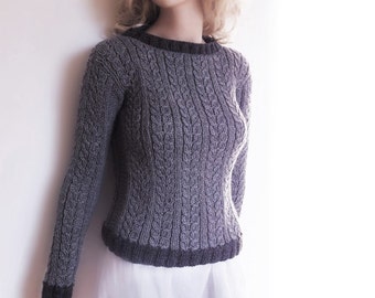 Women's Charcoal Grey Cable Knit Sweater Custom Color Pullover