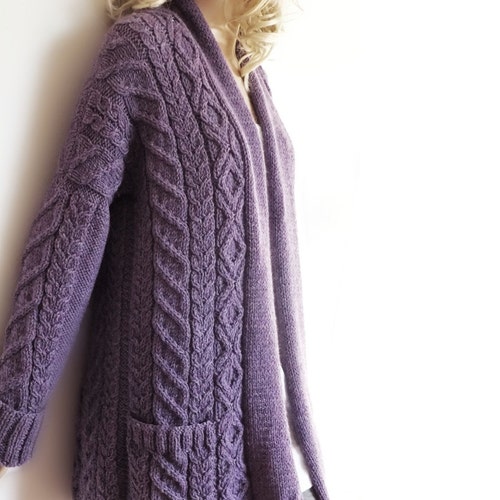 Women's Cable Knit Sweater Knitted Merino Wool Cardigan - Etsy
