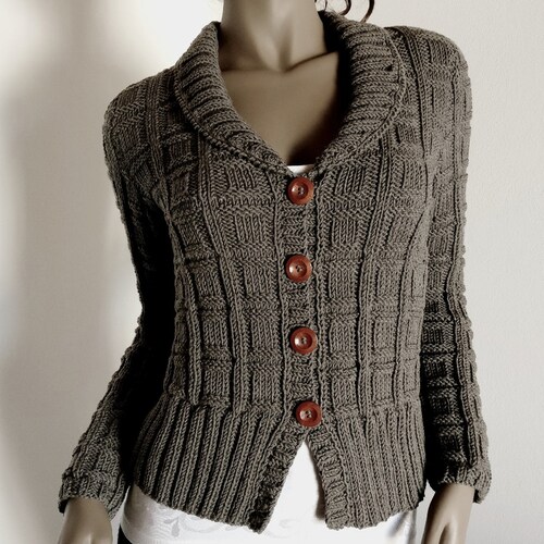 Women's Hand Knit Sweater Jacket Purple Grey Wool Sweater - Etsy