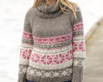 Women's Knit Fair Isle Sweater Multicolored Hand Knitted Sweater, Different colors available