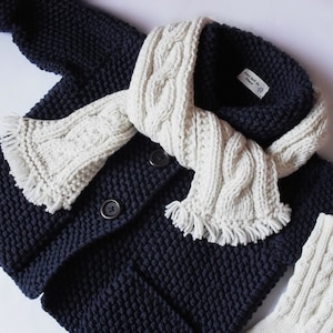 Kids Hand Knin Wool Sweater Scarf Socks Set Toddler Jacket Navy Blue Cardigan Coat Many colors available