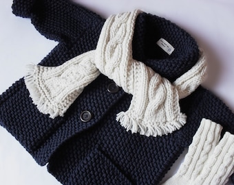 Kids Hand Knin Wool Sweater Scarf Socks Set Toddler Jacket Navy Blue Cardigan Coat Many colors available