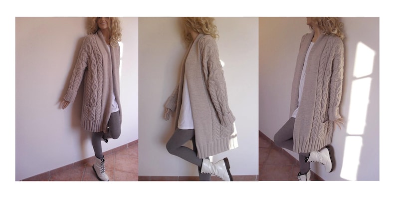 Women's Cable Knit Sweater, Knitted Alpaca and Wool Cardigan, Many colors available image 2