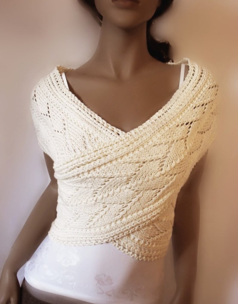 Women's Hand Knitted Sweater Vest Lace Knit Cotton Cross Vest Wrap Sweater Natural Fiber Knit, Many colors available image 1