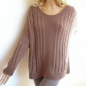 Hand Knit Sweater Bat sleeves Open neckline tunic sweater Loose fit cable knit pullover image 2