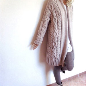 Women's Cable Knit Sweater, Knitted Alpaca and Wool Cardigan, Many colors available image 1