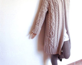 Women's Cable Knit Sweater, Knitted Alpaca and Wool Cardigan, Many colors available