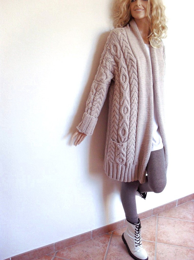 Women's Cable Knit Sweater, Knitted Alpaca and Wool Cardigan, Many colors available image 1